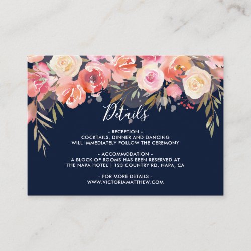 Romantic Blush Bloom Floral Wedding Details Enclosure Card