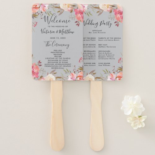 Romantic Blush Bloom Floral Wedding Program Hand Fan