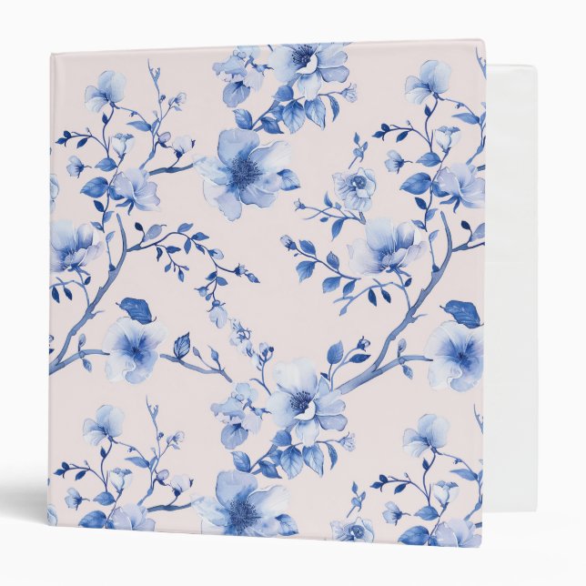 Romantic Blush Blue Floral Bridal Shower 3 Ring Binder (Front/Inside)