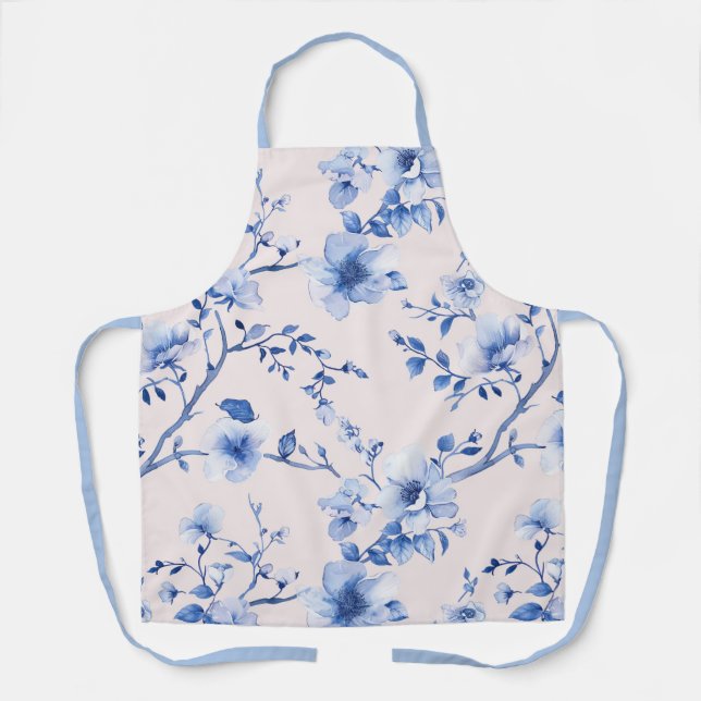 Romantic Blush Blue Floral Bridal Shower Apron (Front)