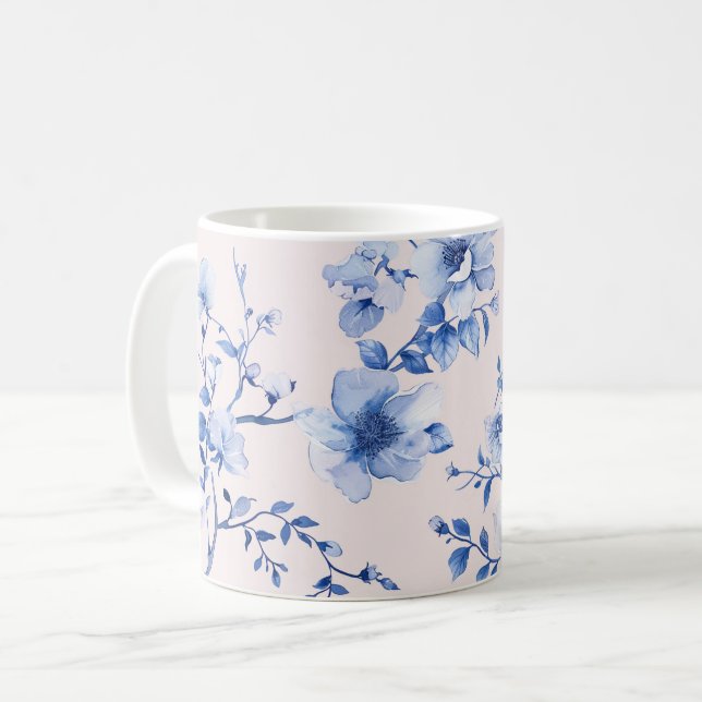 Romantic Blush Blue Floral Bridal Shower Coffee Mug (Front Left)
