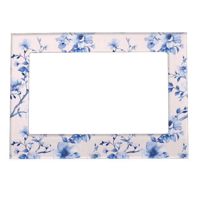 Romantic Blush Blue Floral Bridal Shower Magnetic Frame (Front)