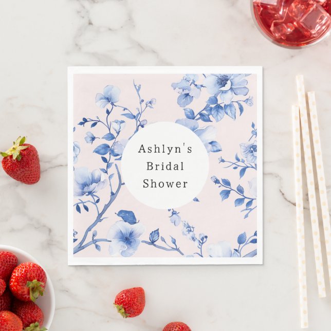 Romantic Blush Blue Floral Bridal Shower Napkins (Insitu)