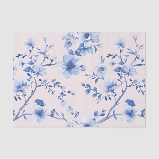 Romantic Blush Blue Floral Bridal Shower Tissue Paper (Front)