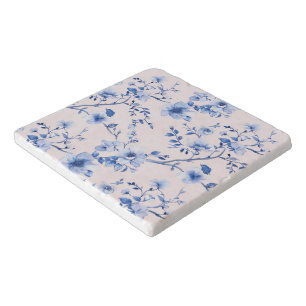Romantic Blush Blue Floral Bridal Shower Trivet