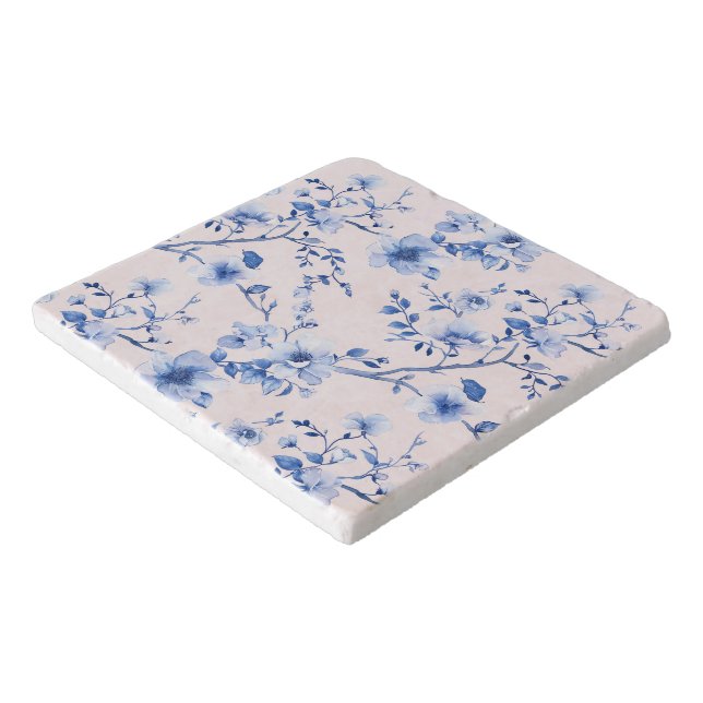 Romantic Blush Blue Floral Bridal Shower Trivet (Corner)