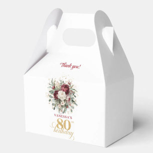 Romantic Blush Burgundy 80th Birthday Favor Box