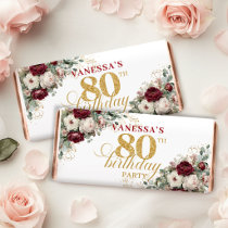 Romantic Blush Burgundy 80th Birthday Hershey Bar