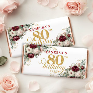 Romantic Blush Burgundy 80th Birthday Hershey Bar