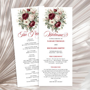 Romantic Blush Burgundy Floral Wedding Program