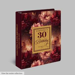 Romantic Blush Burgundy Gold 30th Birthday Gift 3 Ring Binder