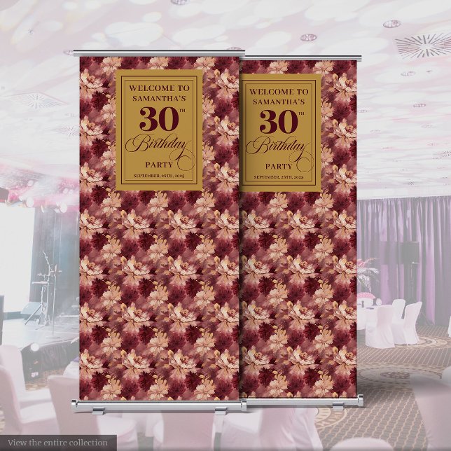 Romantic Blush Burgundy Gold 30th Pull Up Banner (Romantic Blush Burgundy Gold 30th Pull Up Banner)