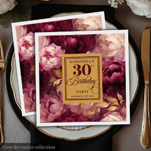 Romantic Blush Burgundy Gold Watercolor 30th Napkins