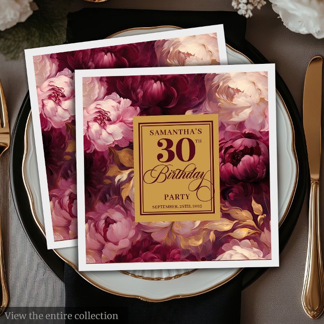 Romantic Blush Burgundy Gold Watercolor 30th Napkins (Romantic Blush Burgundy Gold Watercolor 30th Napkins)