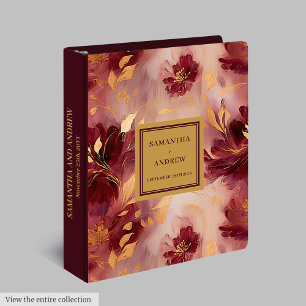 Romantic Blush Burgundy Gold Wedding Memory Album 3 Ring Binder