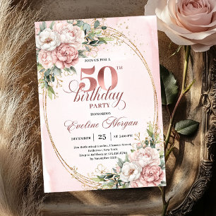 Romantic Blush Eucalyptus 50th Birthday Invitation