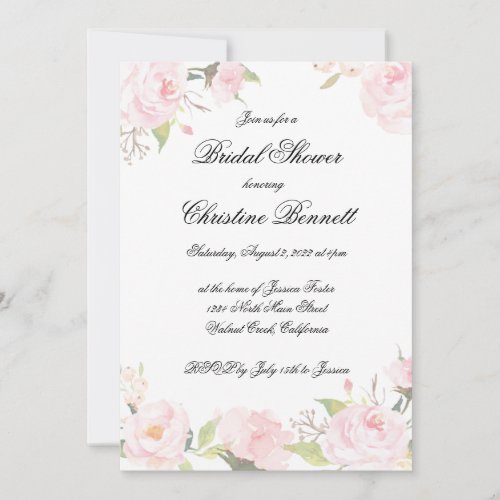 Romantic Blush Floral Birdal Shower Invitation