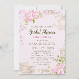 Romantic Blush Floral Bridal Shower Tea Party Invitation