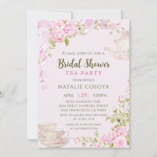 Romantic Blush Floral Bridal Shower Tea Party Invitation