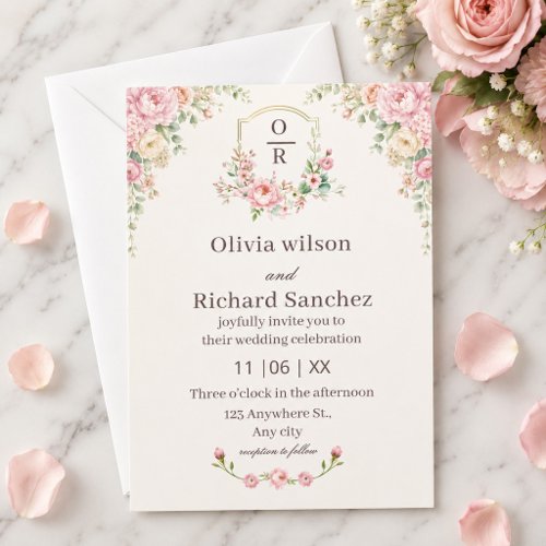 Romantic Blush Floral | Elegant Pink Roses Invitation