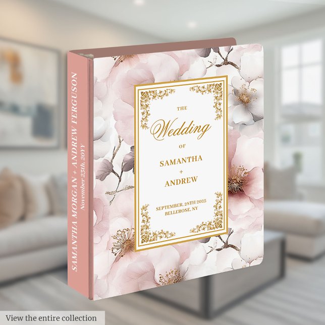 Romantic blush floral gold wedding memory album 3 ring binder (Romantic blush floral gold wedding memory album 3 ring binder )