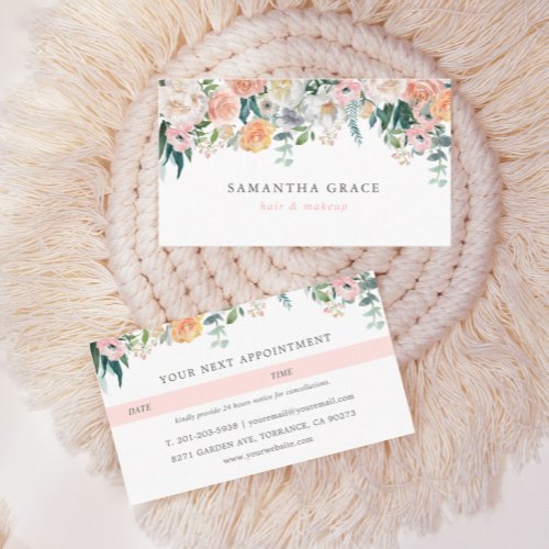 Romantic Blush Floral Hair Makeup Appointment Card