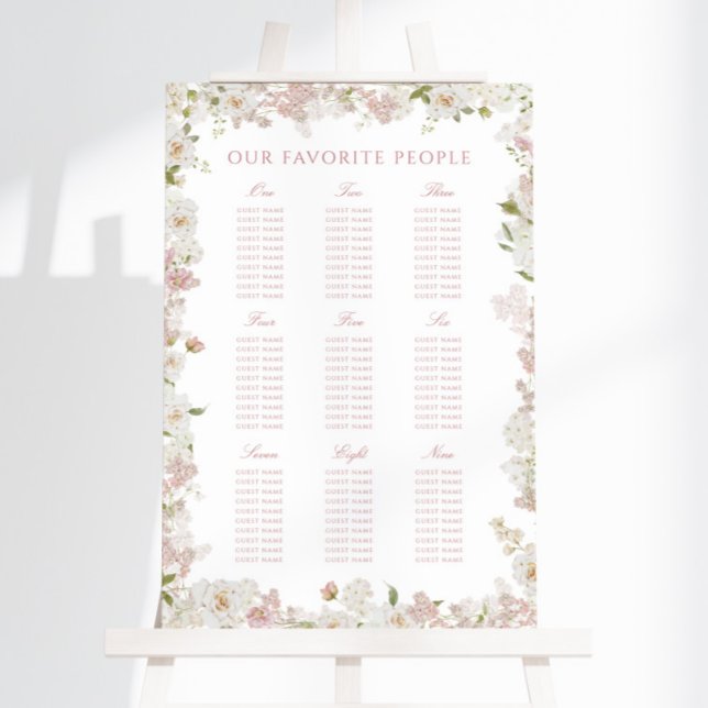 Romantic Blush Floral Nine Table Seating Chart Foam Board (Creator Uploaded)