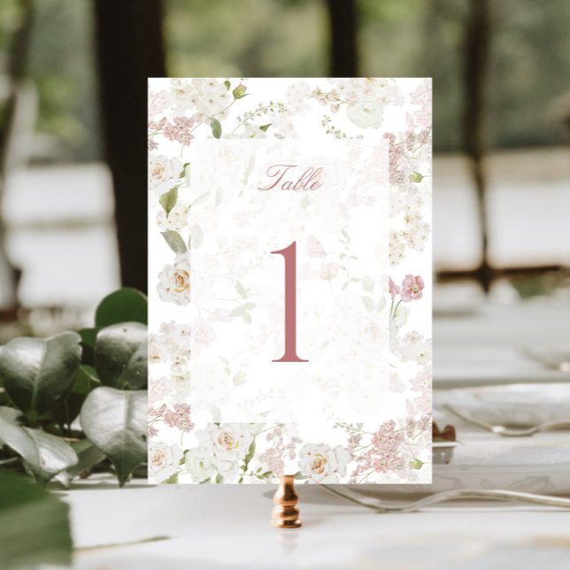 Romantic Blush Floral Pattern Double Sided Table Number (Creator Uploaded)