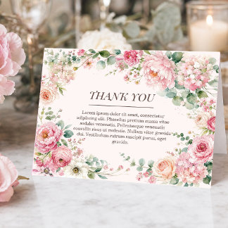 Romantic Blush Floral & Rose Thank You Card