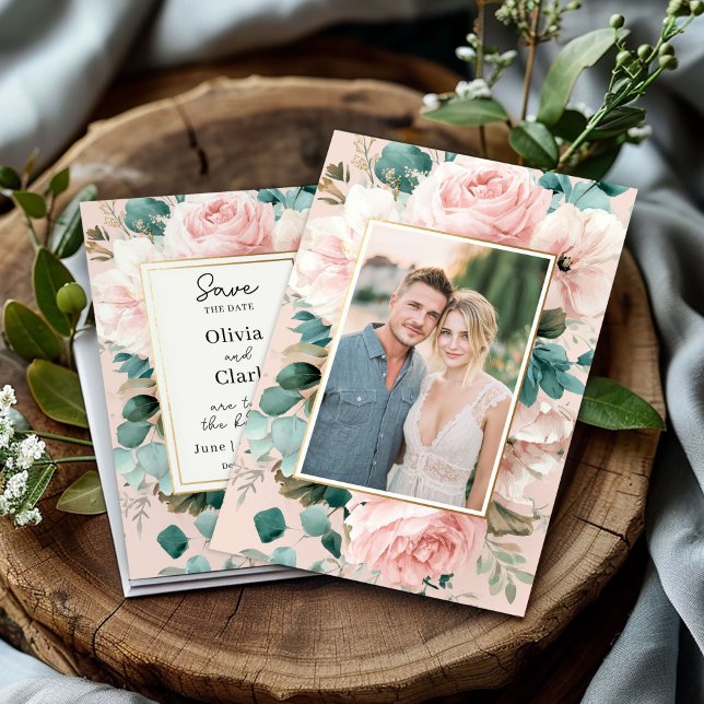 Romantic blush floral save the date invitation (Creator Uploaded)