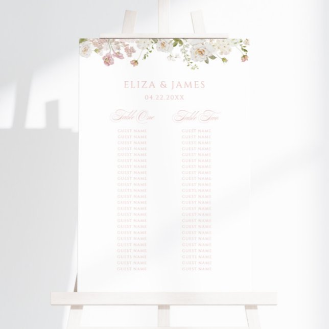 Romantic Blush Floral Two Table Seating Chart Foam Foam Board (Creator Uploaded)
