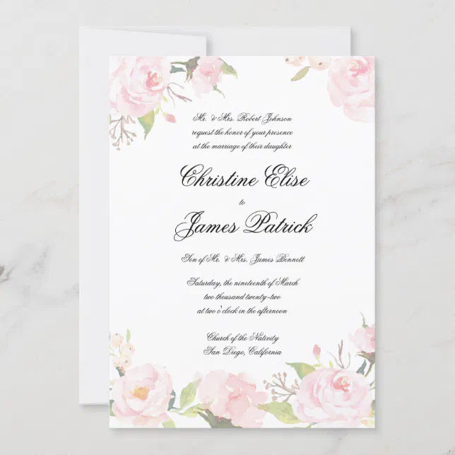 Romantic Blush Floral Wedding Invitation | Zazzle