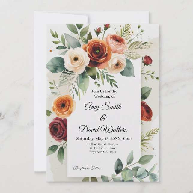 Romantic Blush Floral Wedding Invitation (Front)