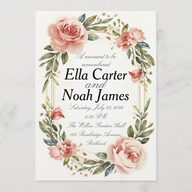 Romantic Blush Floral Wedding Invitation (Front)