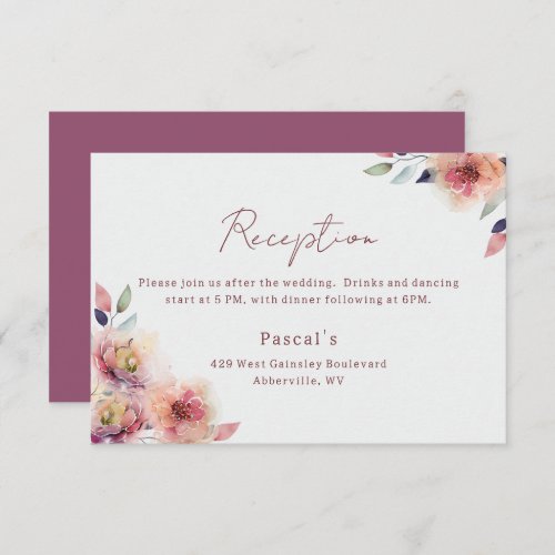 Romantic Blush Floral Wedding  Reception Card