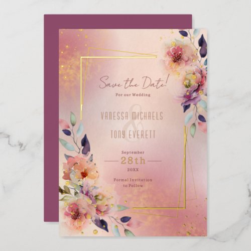 Romantic Blush Flowers Wedding Save the Date Foil Invitation