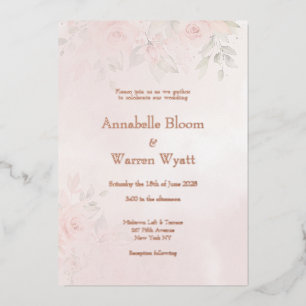 Romantic Blush Garden Roses 2 With Rose Gold Foil Invitation
