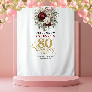 Romantic Blush Gold 80th Birthday Banner Tapestry