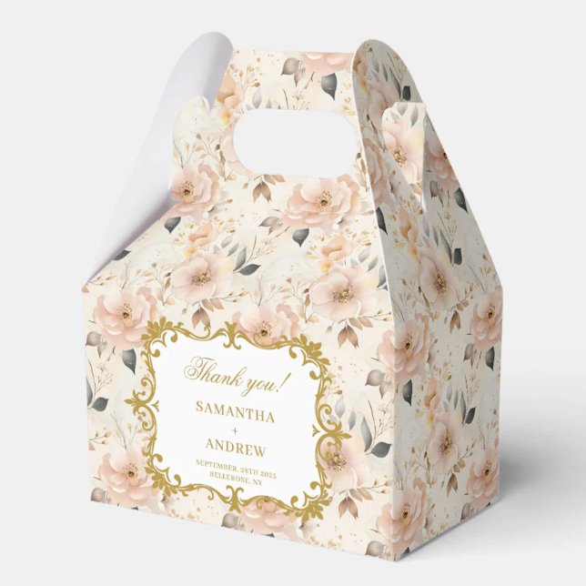 Romantic Blush Gold Wedding Favor Box with Floral  (Romantic Blush Gold Wedding Favor Box with Floral)