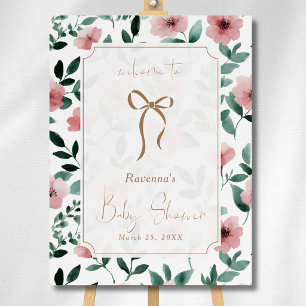 Romantic Blush Green Floral Gold Bow Welcome Foam Board