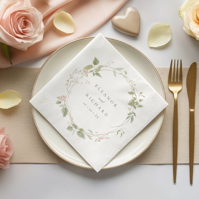 Romantic Blush & Green Floral Wreath Wedding Paper Dinner Napkins (Creator Uploaded)