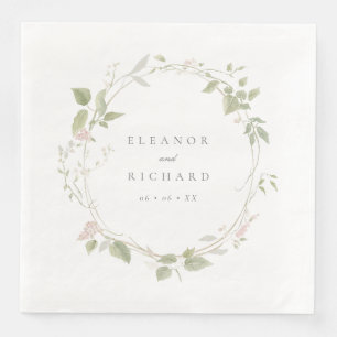 Romantic Blush & Green Floral Wreath Wedding Paper Dinner Napkins