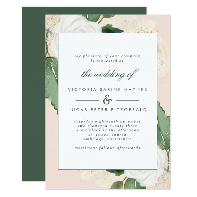 Romantic Blush & Green Wedding Invitation