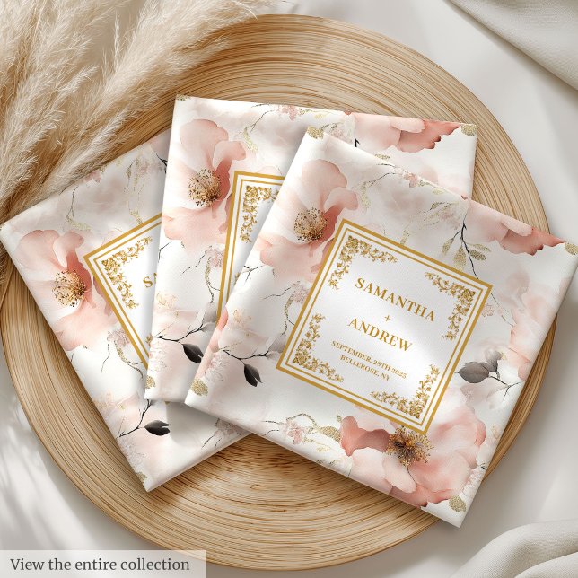 Romantic blush ivory gold wedding floral cloth  (Romantic blush ivory gold wedding floral cloth napkins)