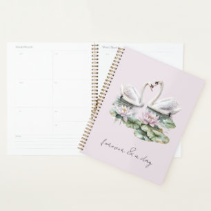 Romantic Blush Lotus Floral Swans   Planner