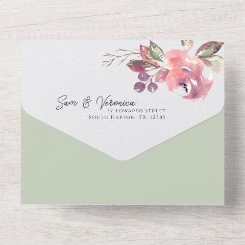 Romantic Blush Mauve Sage Floral All In One All In One Invitation