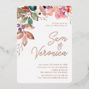 Romantic Blush Mauve Watercolour Rose Gold Foil Invitation
