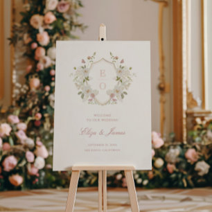 Romantic Blush Monogram Crest Wedding Welcome Foam Board