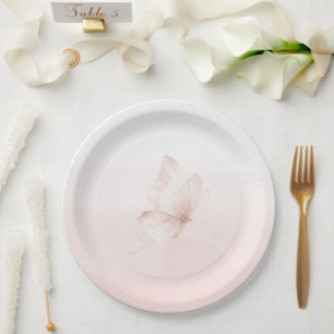 Romantic Blush Ombre Pink Butterfly Bridal Shower Paper Plates