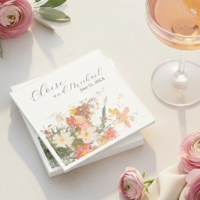 Romantic Blush Painted Floral Wedding Napkins (Romantic Blush Painted Floral Wedding Napkins)